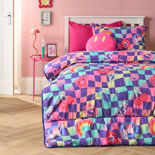 Checkerboard Coverless 10.5 Tog Duvet Set, Neon - Single