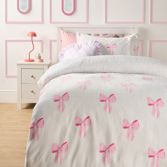 Print Fleece Duvet Cover Set - Pink/White