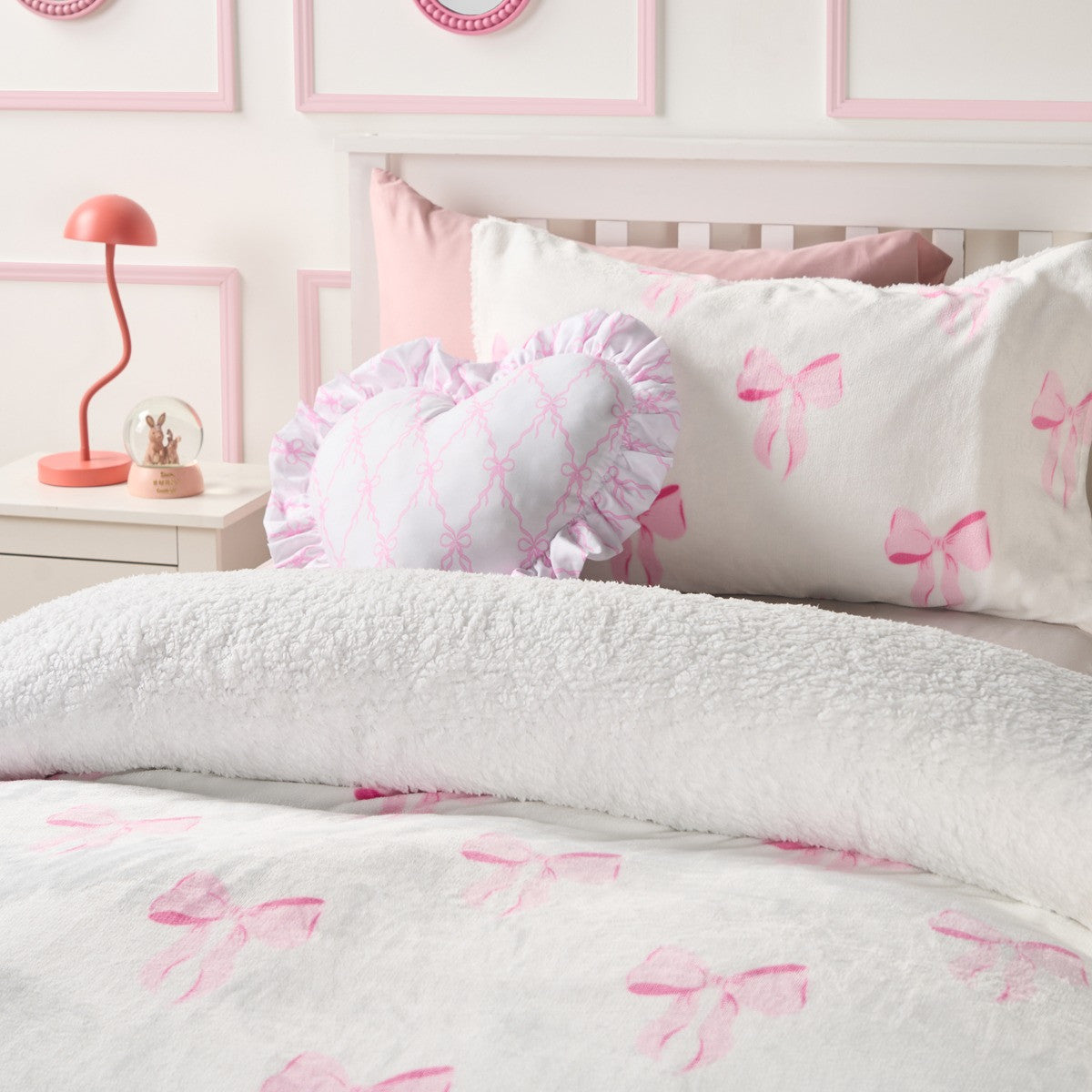 Print Fleece Duvet Cover Set - Pink/White
