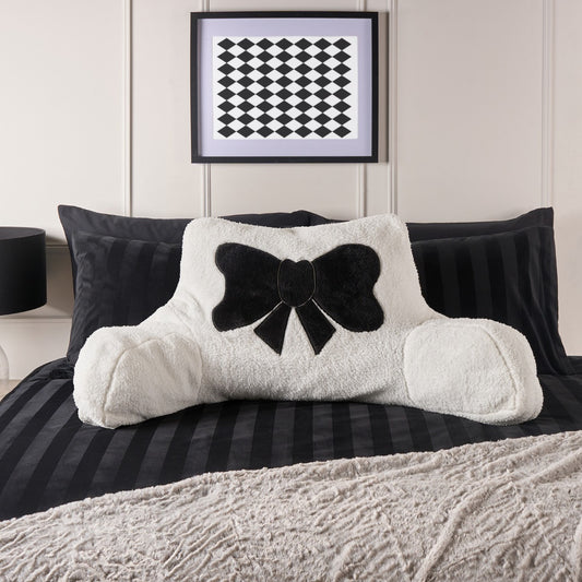Bow Embroidered Teddy Cuddle Cushion
