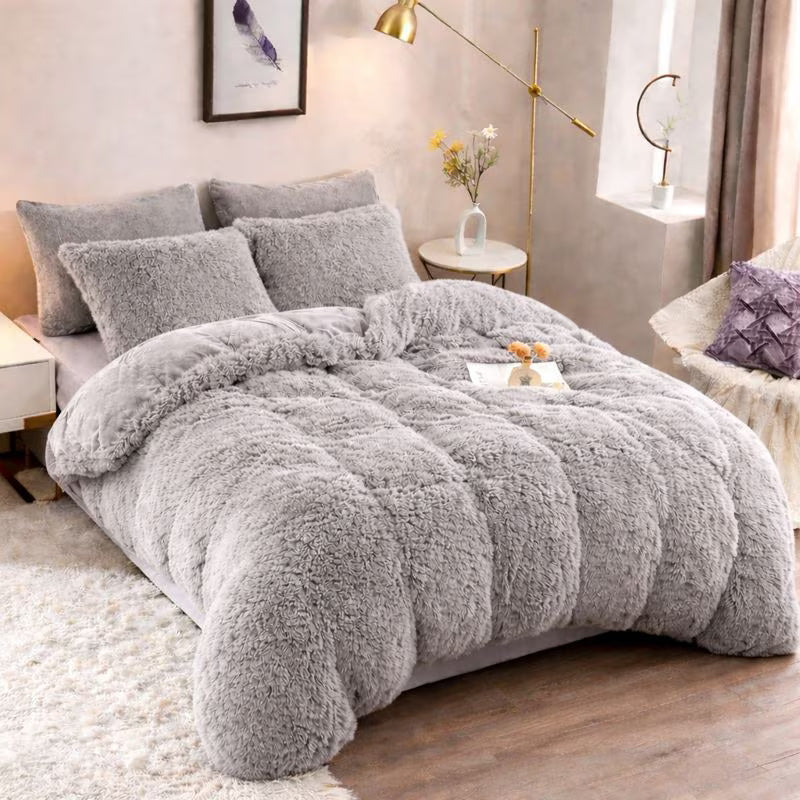Sunshine 3pcs Easy And Versatile Solid Color Long Plush Duvet Cover Set,