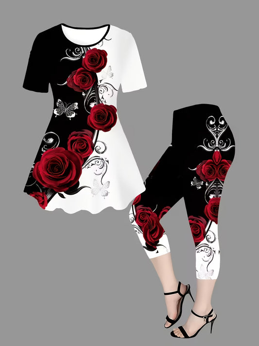 Floral Print Top & Pants Set – Comfortable Stretch Fabric Co-Ord
