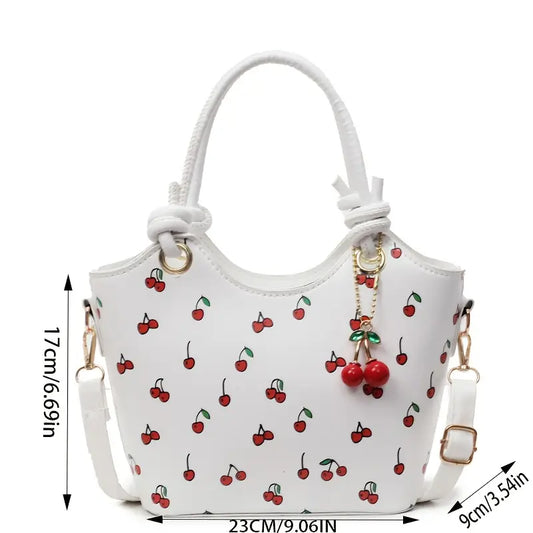 Women's Cherry Print Crossbody Handbag with Detachable Strap