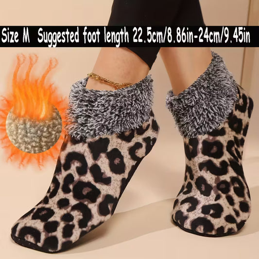 Women's Fleece-Lined Thick Floral Print Floor Socks