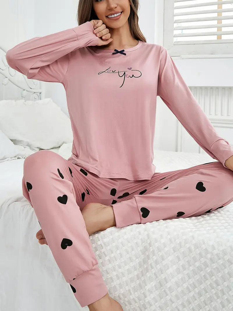 Women'S Casual Love Heart Print Pajama Set