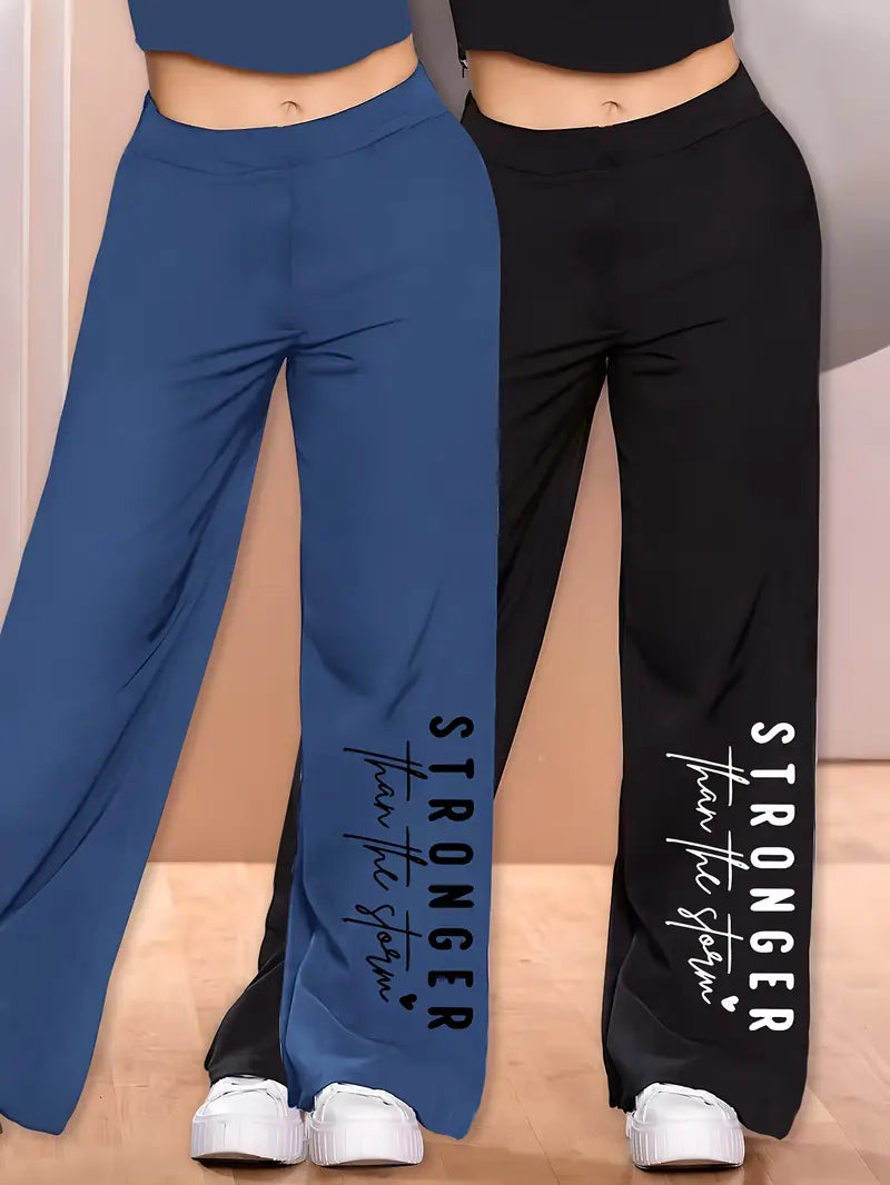 2pcs Simple Pattern Print Women's Lightweight Comfortable Wide-Leg Pants