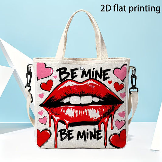 Women's Shoulder Bag with Bleeding Heart and Red Lips Print,