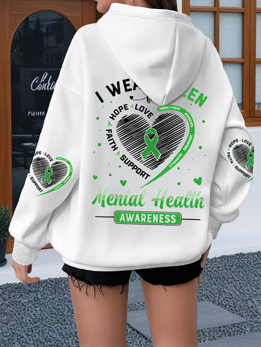 Women's Plus Size Ribbon Letter Graphic Print Hoodie,