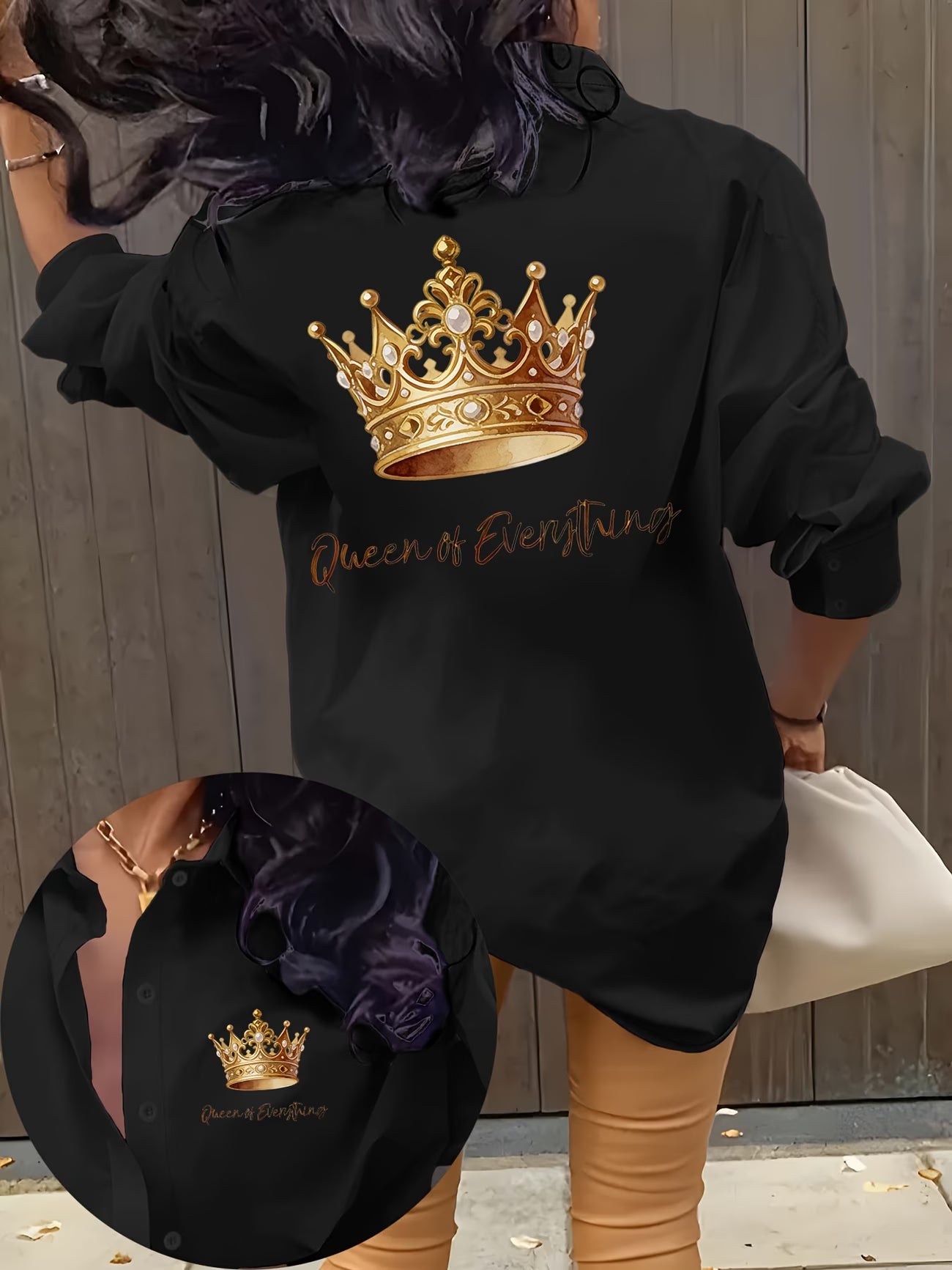 Stylish Letter Pattern Printed Lapel Long-Sleeved Shirt