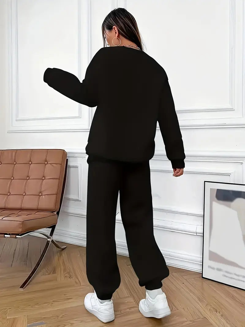 Women'S Cozy Fleece Pullover Sweatshirt & Joggers Set