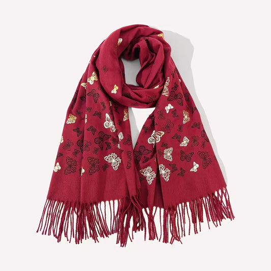 Elegant Butterfly Print Tassel Scarf for Women