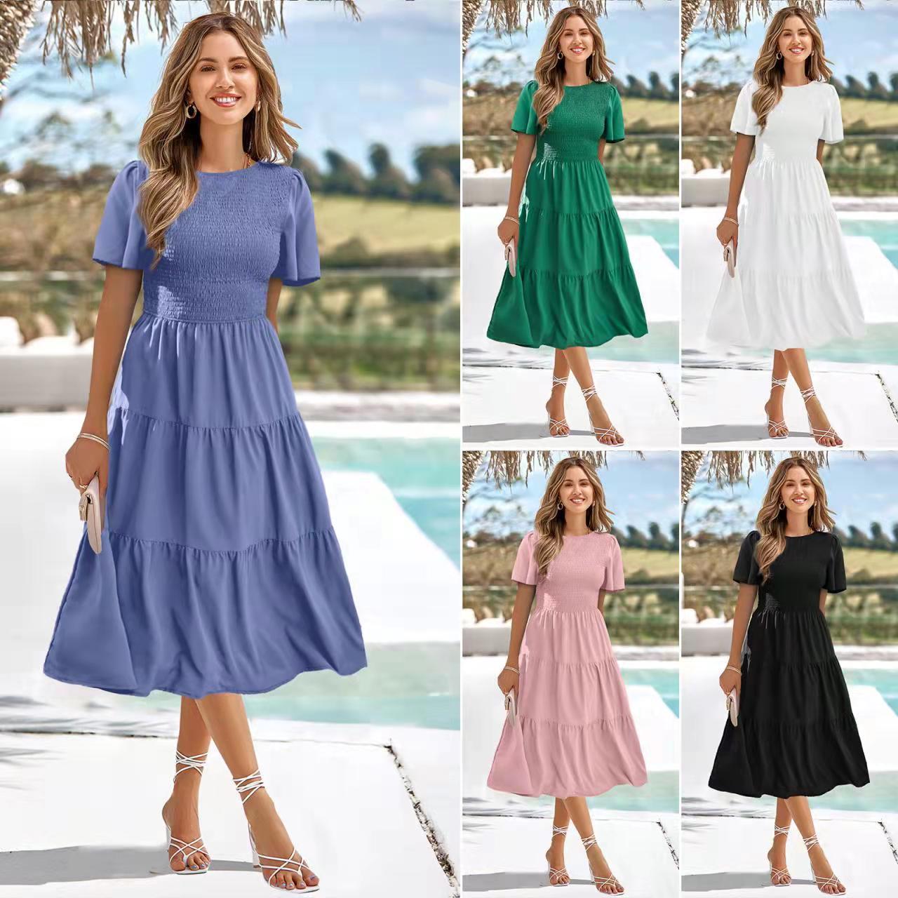 Round Neck Flowy Ruffle Summer Dresses