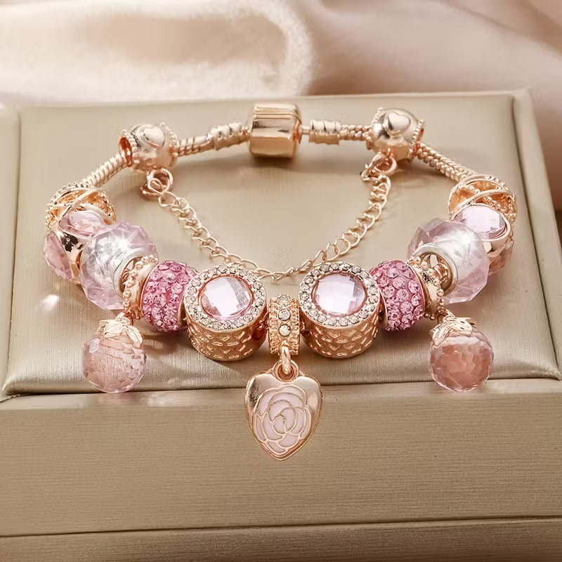 1pc 19 cm/7.48 inch Double-Layer Rose Petal Heart-Shaped Pendant Bracelet