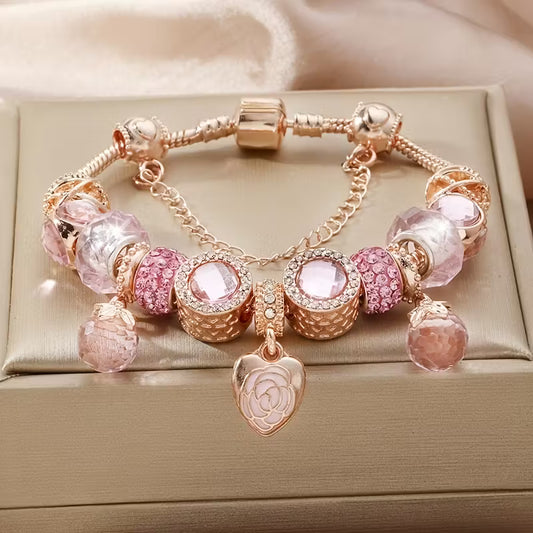 1pc 19 cm/7.48 inch Double-Layer Rose Petal Heart-Shaped Pendant Bracelet