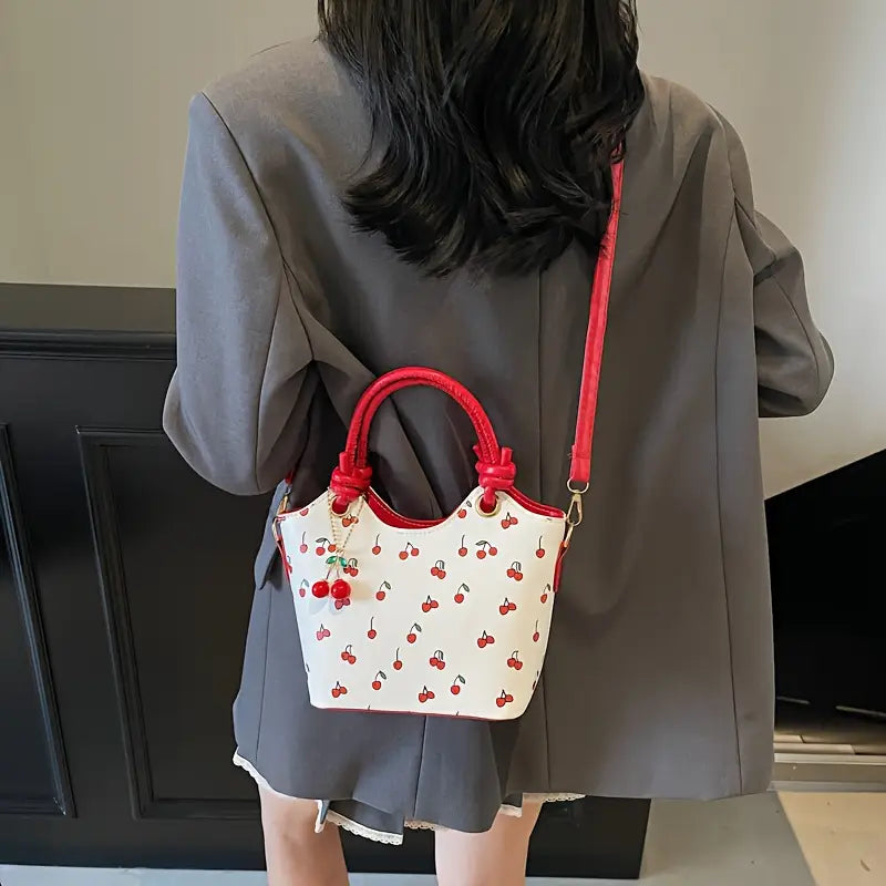 Women's Cherry Print Crossbody Handbag with Detachable Strap