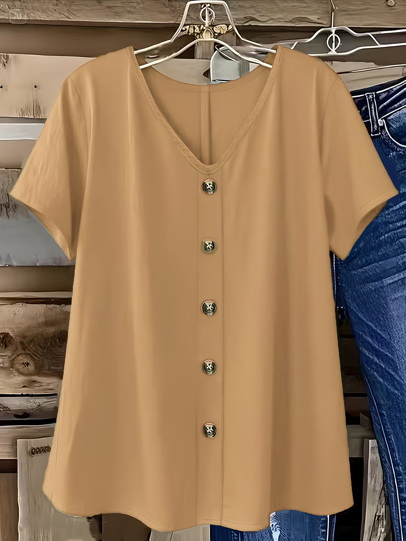 Elegant Solid Colour V-Neck Shirt