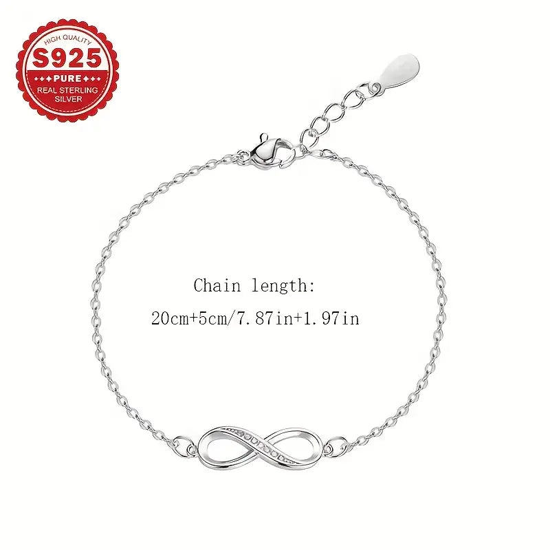 925 Pure Silver Infinity Symbol Bracelet with Sparkling Cubic Zirconia