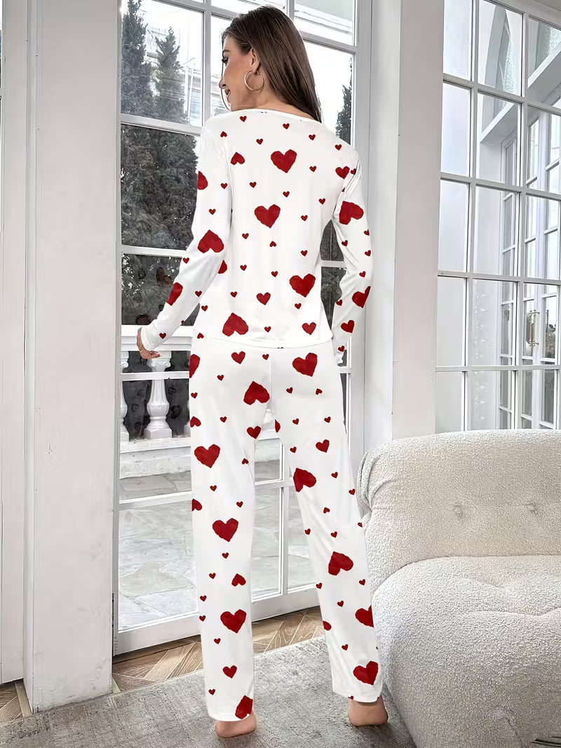 Women'S Heart Pattern Pajama Set