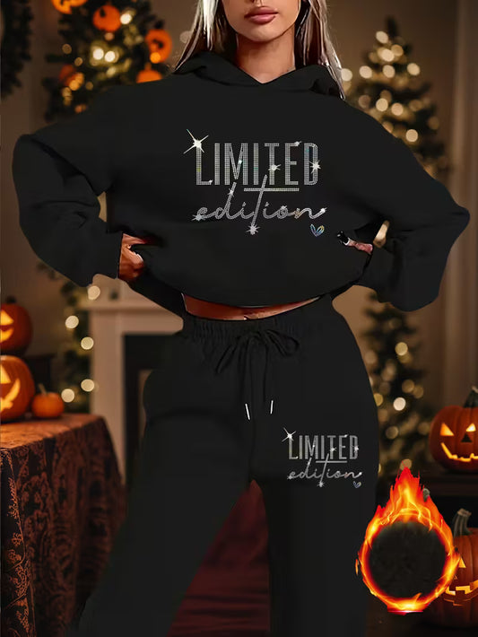 2pcs Women's Oversized Fleece Hooded Sweatshirt & Joggers Set