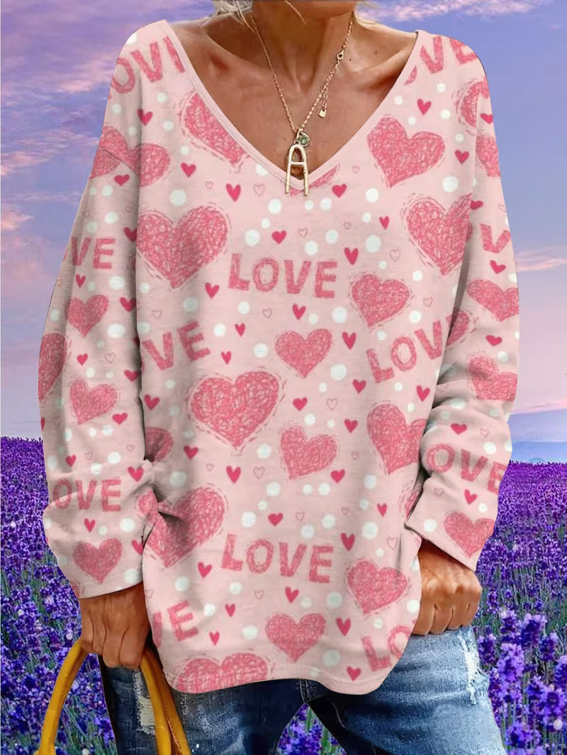 Plus Size Women'S Pink Heart & LOVE Letter Print