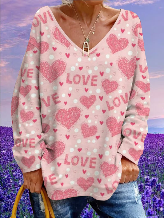 Plus Size Women'S Pink Heart & LOVE Letter Print