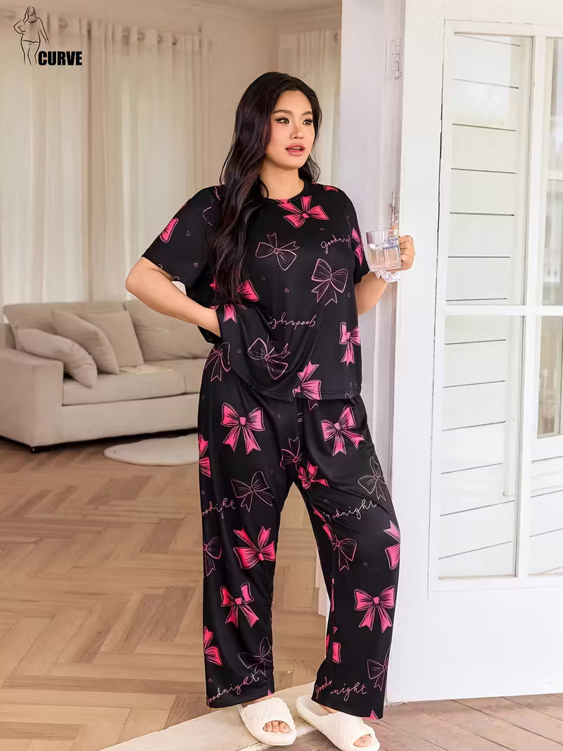 Plus Size Women's Fashionable Loungewear Set: