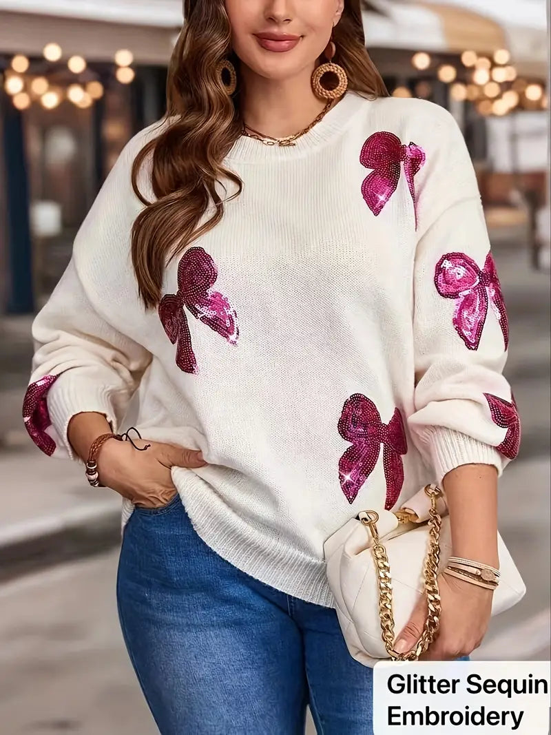 Plus Size Red Rose Sequin Bow