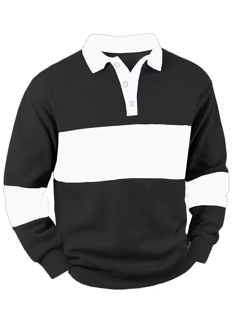 Men'S Button- Collar Striped Henley Sweater