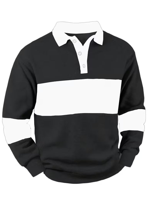 Men'S Button- Collar Striped Henley Sweater