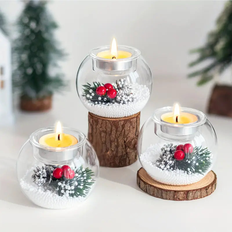 Set of 3 Christmas Tealight Candle Holders: