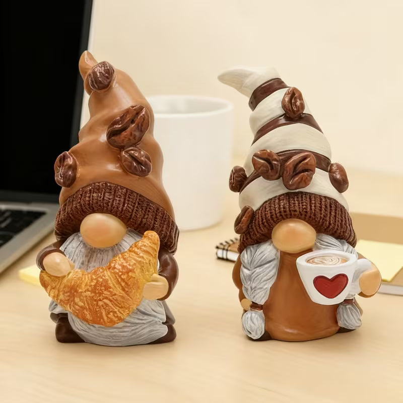 2pcs Valentines Coffee Gnome Couple Resin Figurine