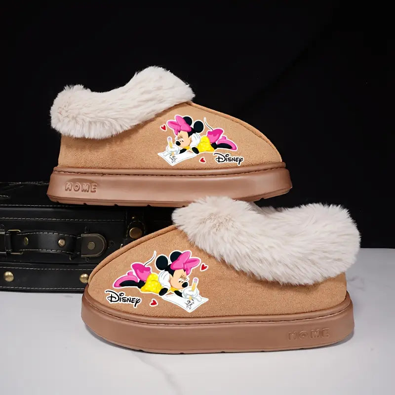 Minnie 2D Print Plush Slippers,