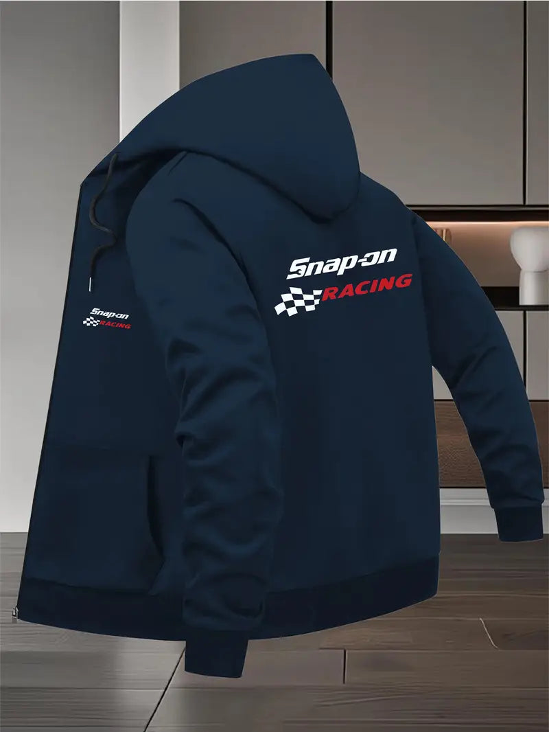 Men'S Casual Hooded Jacket with Geometric Pattern