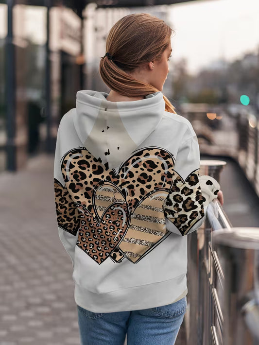 Women'S White & Beige Leopard Print Hooded