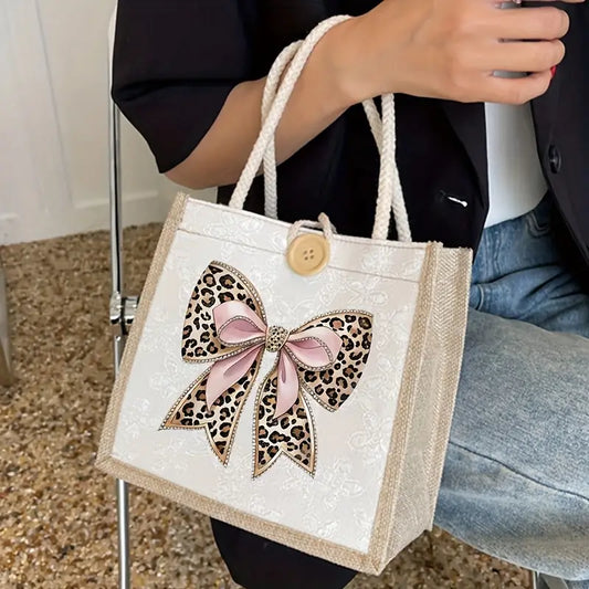 Women's Leopard Print Bow Tote Bag