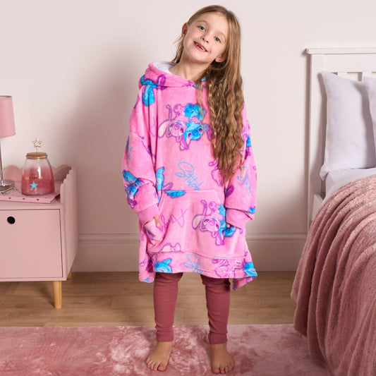 Kids Stitch & Angel Novelty Sherpa Hoodie Blanket - Pink