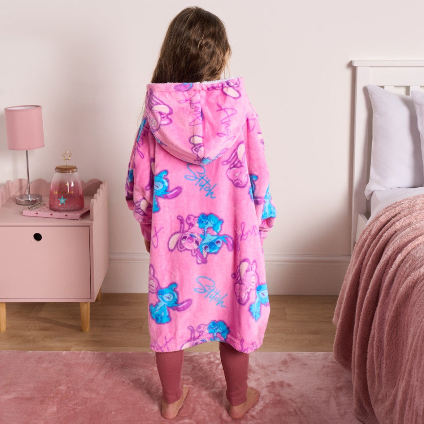 Kids Stitch & Angel Novelty Sherpa Hoodie Blanket - Pink