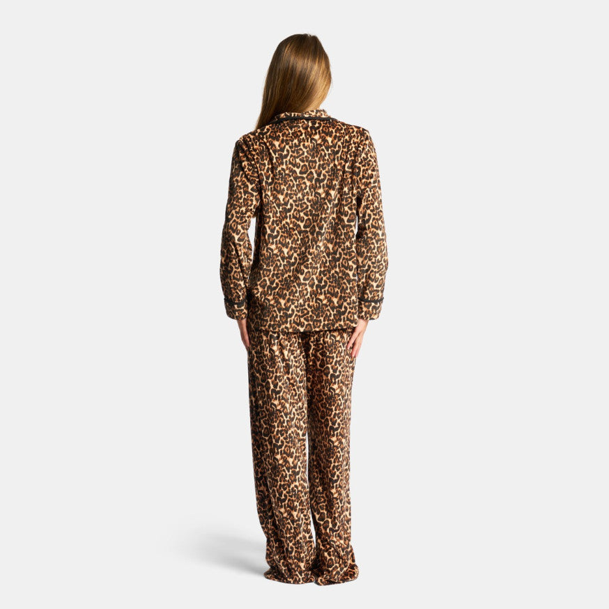 Leopard Print Button Through Pyjama Set - Natural