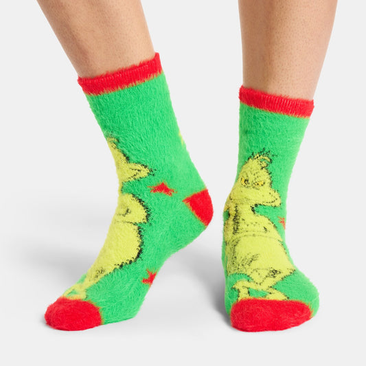Grinch Fluffy Socks, Green/Red - 3 Pack