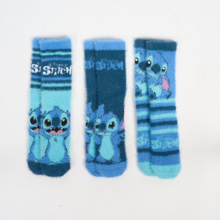 Stitch Fluffy Socks, Blue - 3 Pack