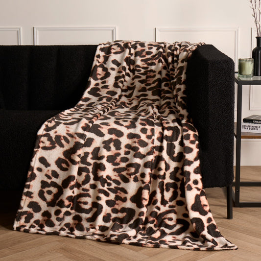Ultra Soft Leopard Print Throw - Natural