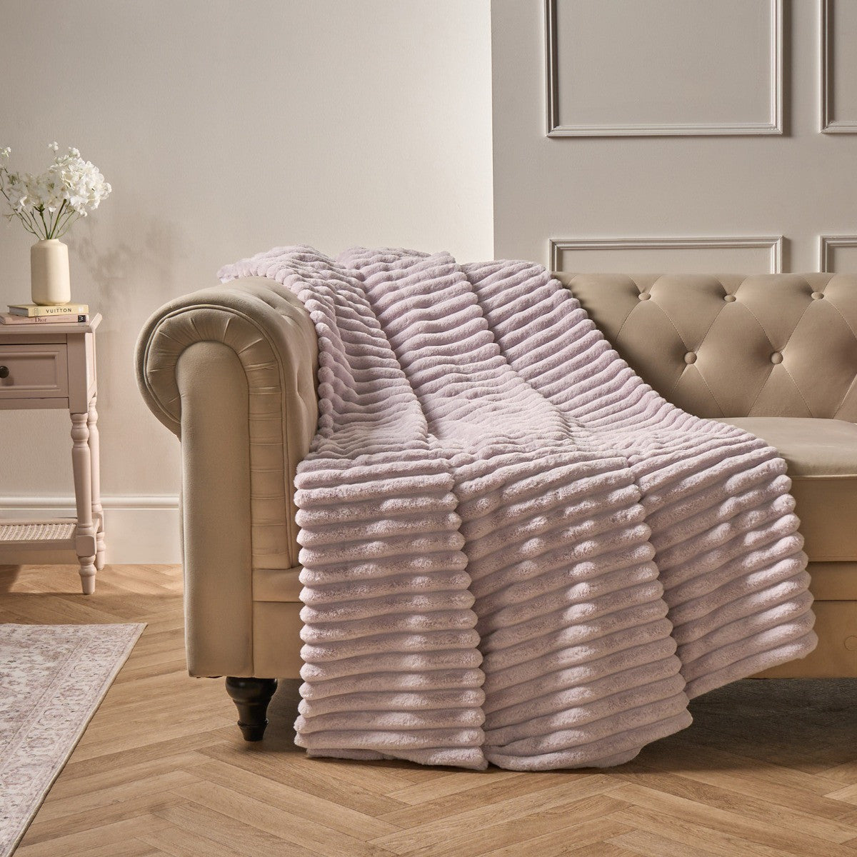 Faux Fur Thick Ribbed Throw