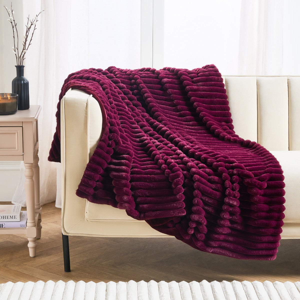 Faux Fur Thick Ribbed Throw