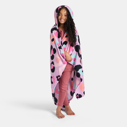 Leopard Print Hooded Blanket - Lilac