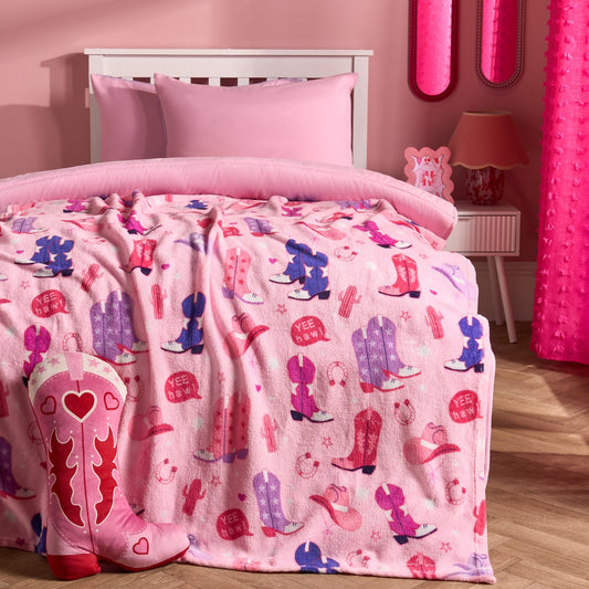 Cowboy Print Ultra Soft Throw - Pink