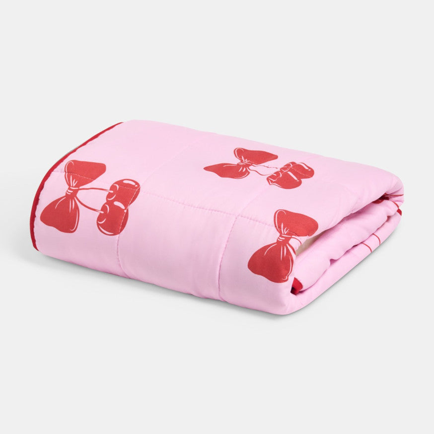 Kids Cherry Bow Print Weighted Blanket, Pink/Red - 3kg