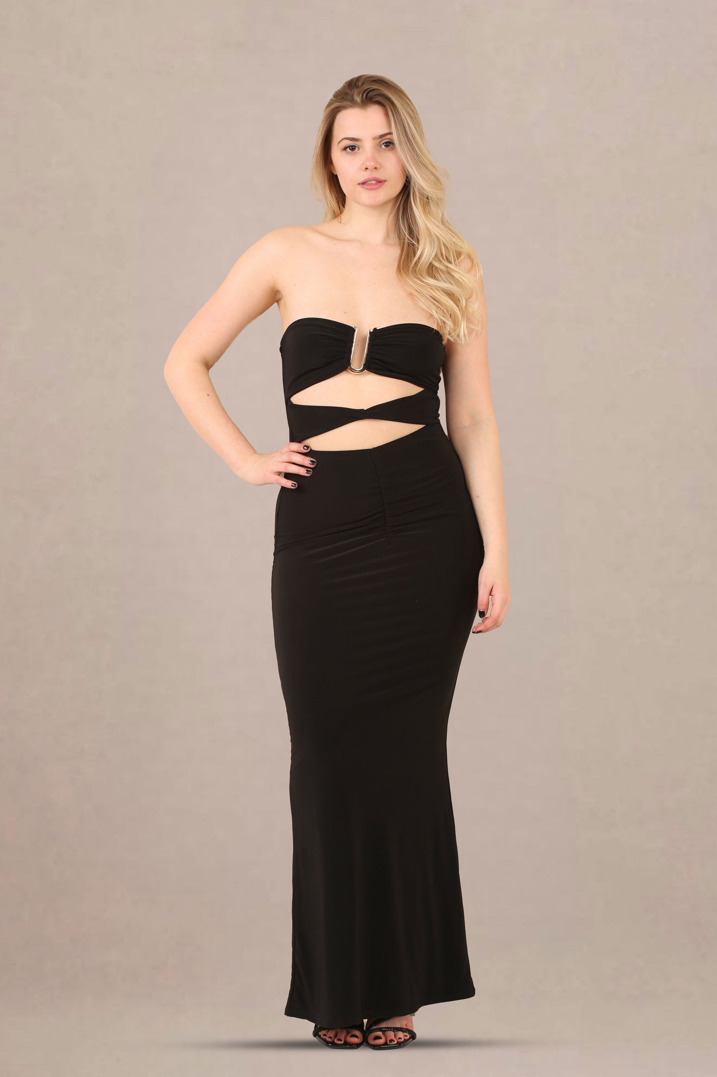 Black Cut-Out Bandeau Bodycon Fit Maxi Dress