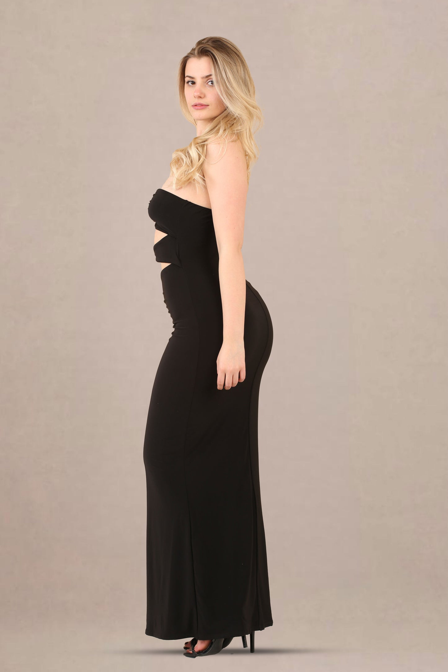 Black Cut-Out Bandeau Bodycon Fit Maxi Dress