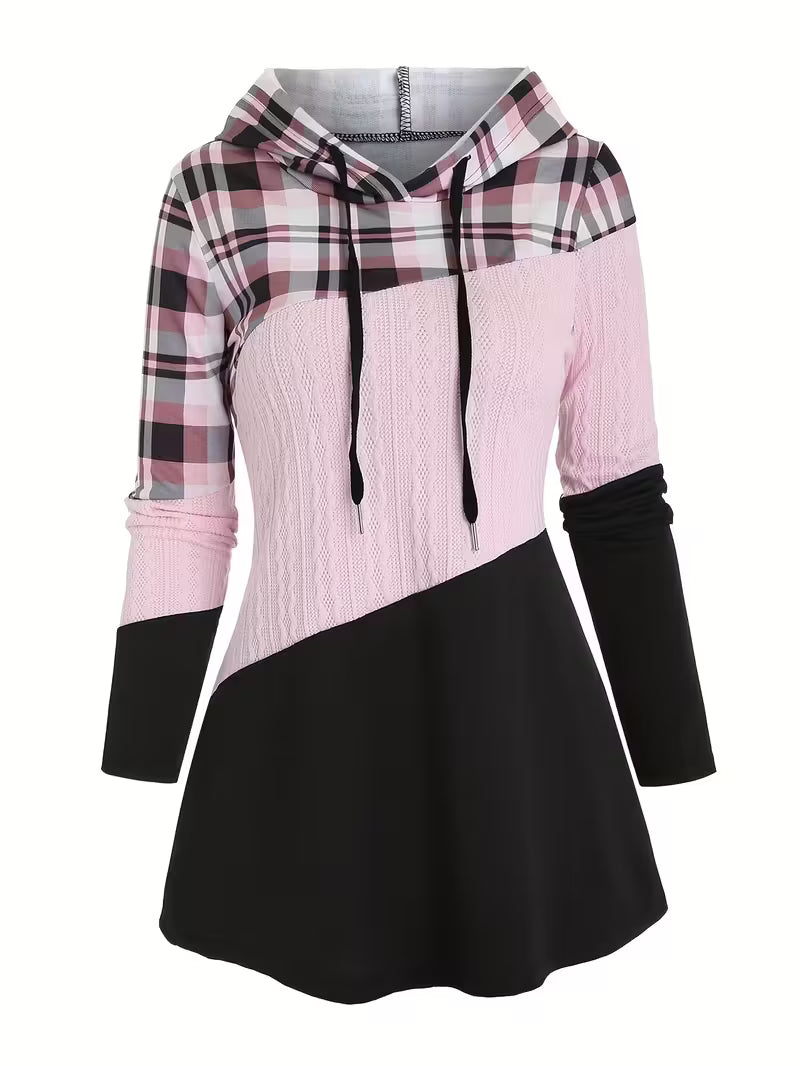 Women's Chic Plaid Patchwork Hoodie