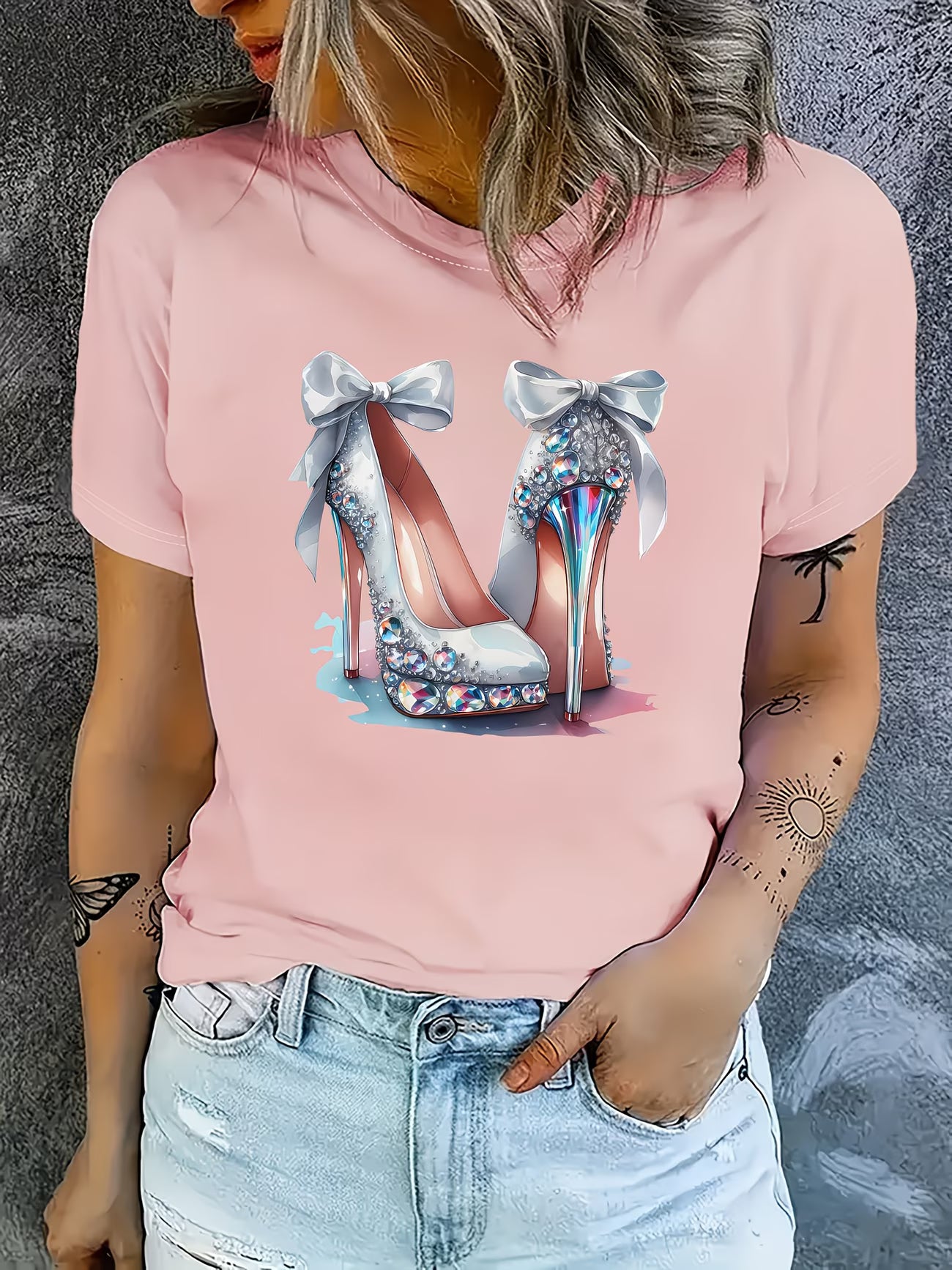 Diamond Bow & High Heel Print T-Shirt